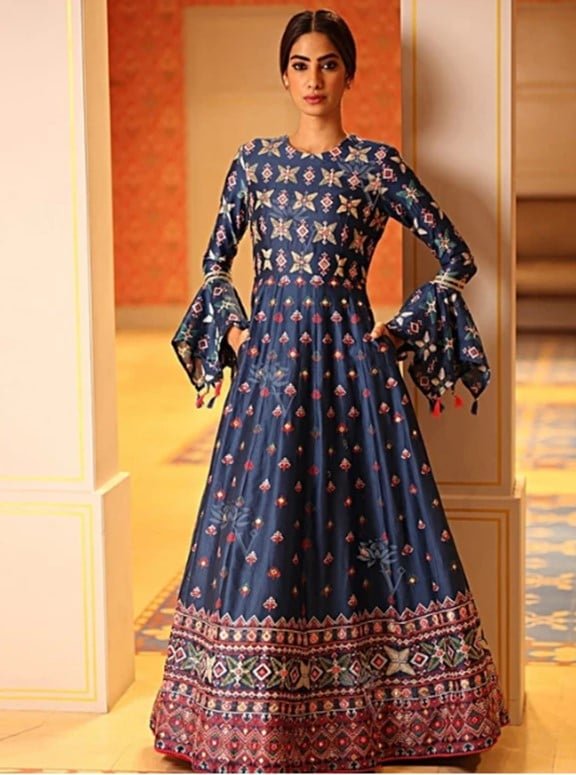 Blue Chanderi Silk Gown