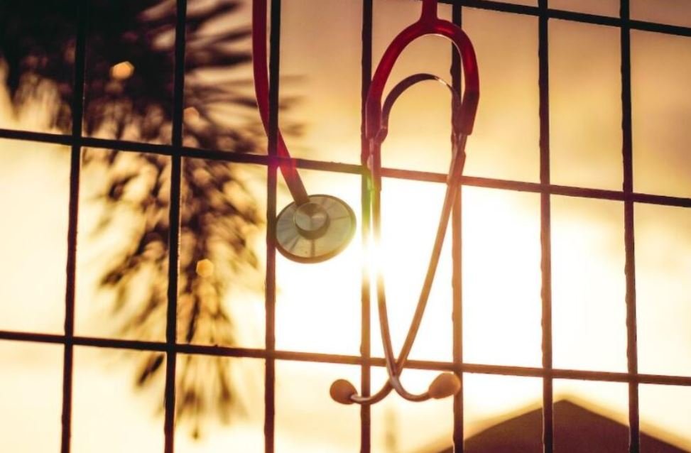  A picture of a stethoscope hanging up in a window, that belongs to a medical graduate that received help from The Everest Foundation.