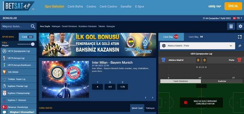 Sports section of the site