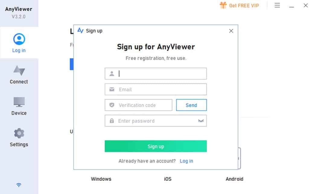 sign up and log in AnyViewer account