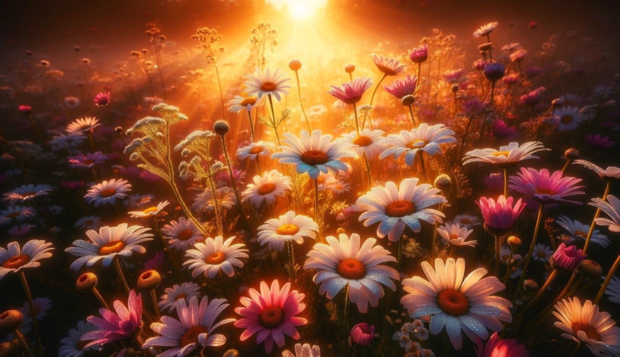 wild daisies at sunrise