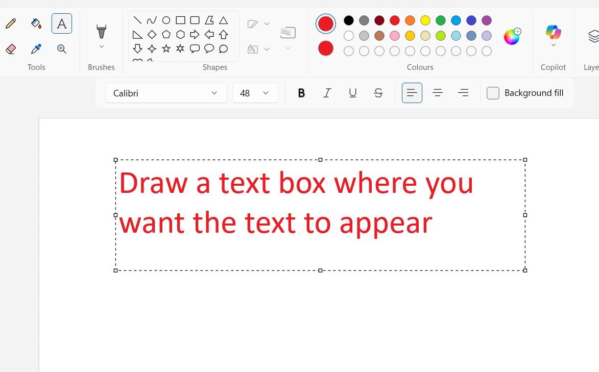 Draw a text box where you want the text to appear