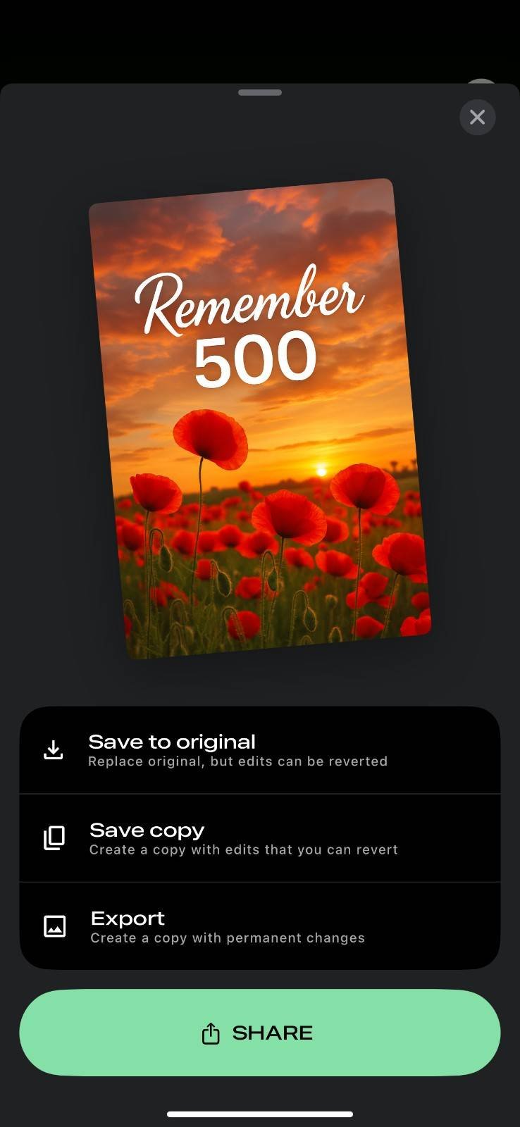 Save or share the generated QR code