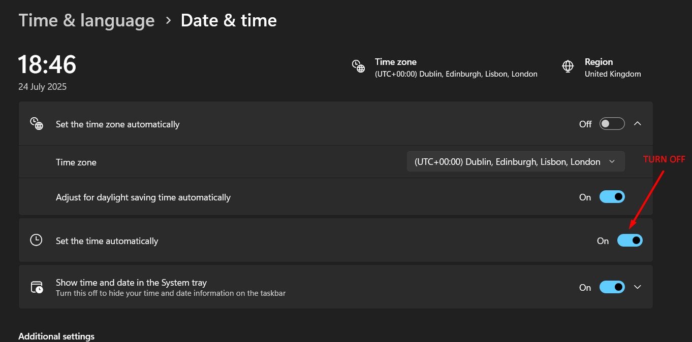 Set time automatically