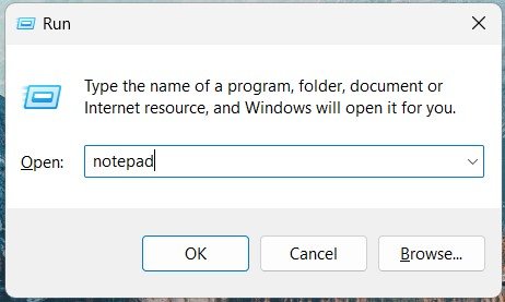 Windows + R notepad