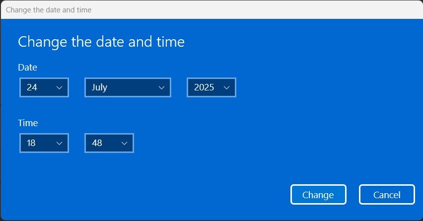 change time and data