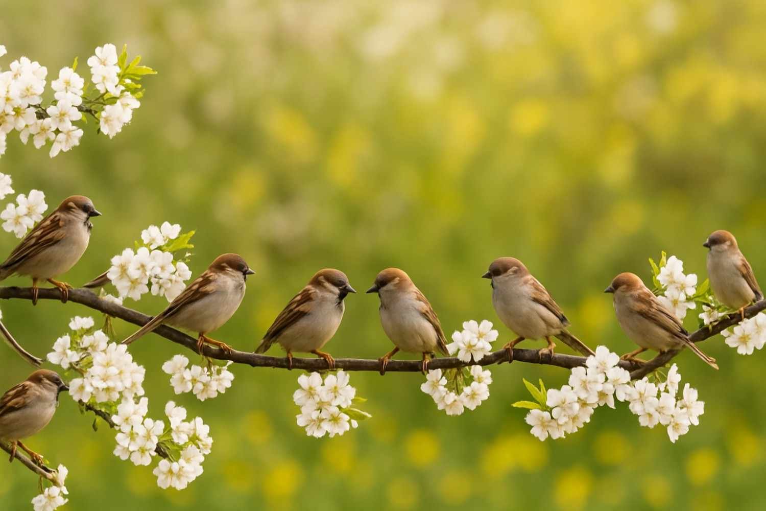 multiple sparrows scattered across