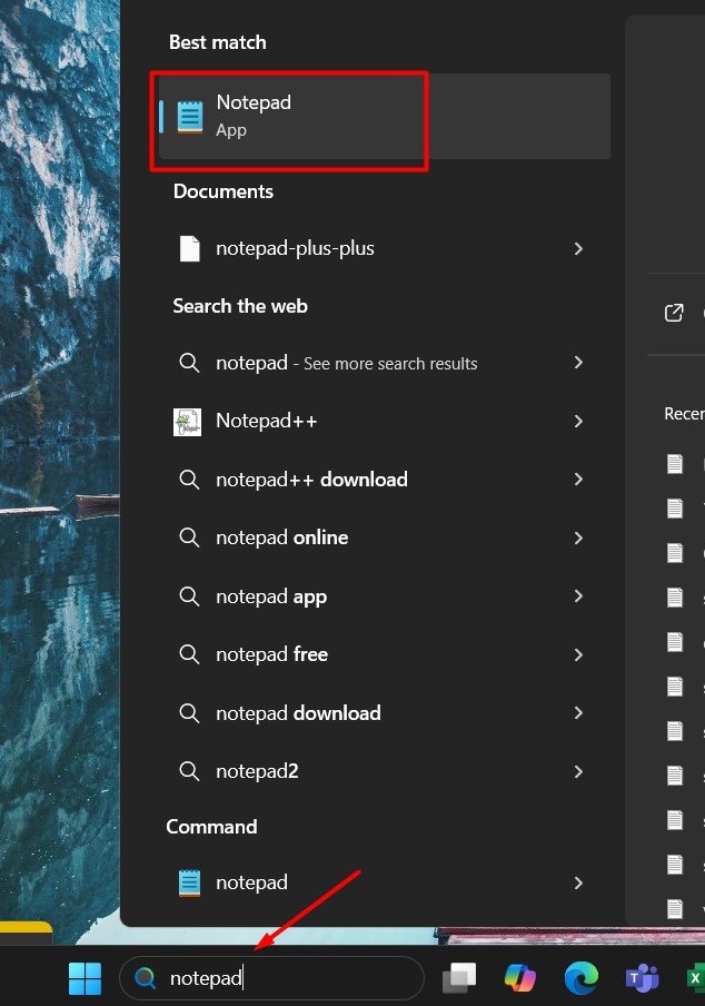 open a notepad
