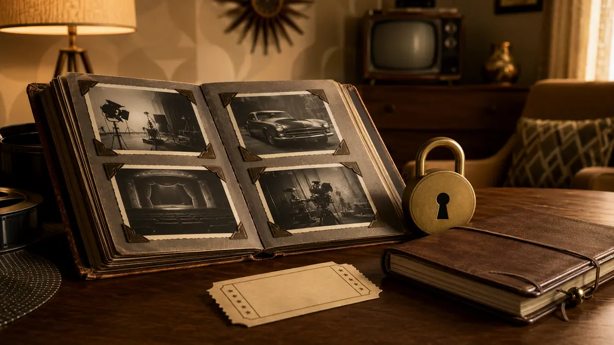 Vintage photo album and private journal representing respectful celebrity biography research