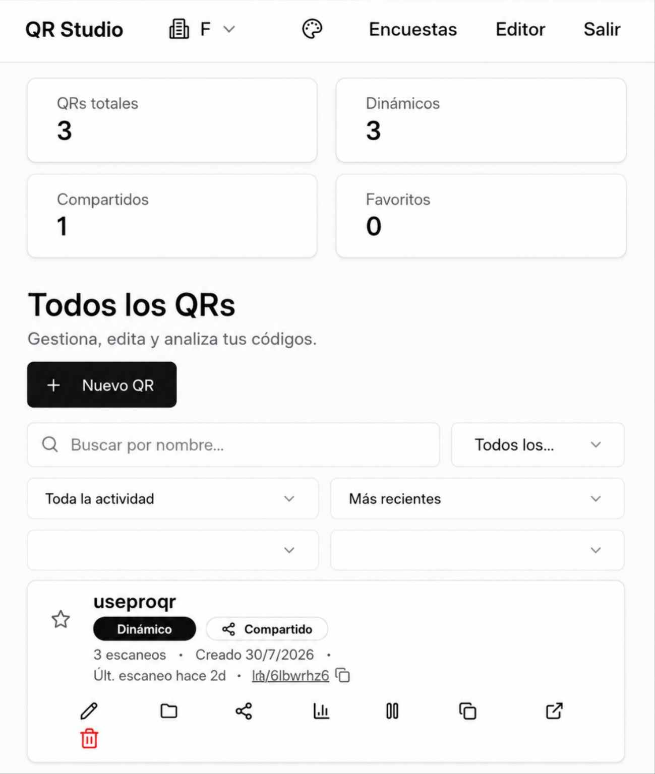 Figure 2 ProQR QR Studio Dashboard